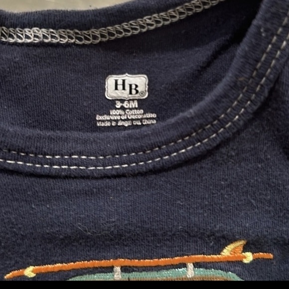 HB Onsies (x2) 3-6 Months Beach Theme White and Blue - Picture 2 of 4